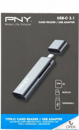 PNY® USB 3.1 Type-C Reader and Adapter - Silver Perspective: front