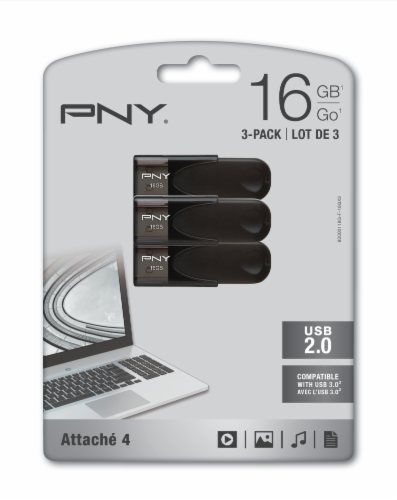 PNY Attache 4 USB 2.0 Flash Drive - 3 pk - Black Perspective: front