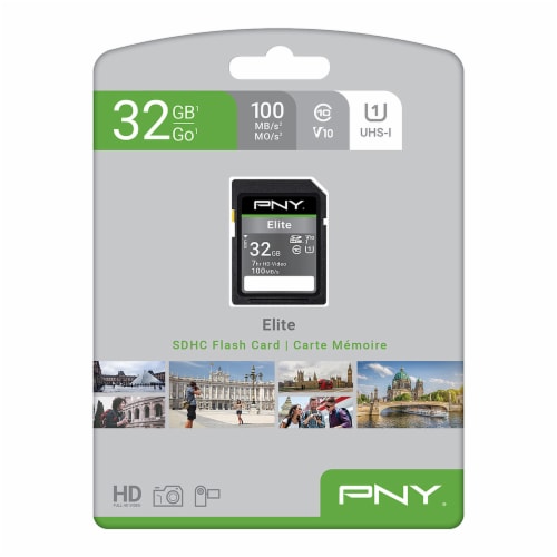 PNY® 32GB Elite Class 10 SDHC Flash Memory Card Perspective: front
