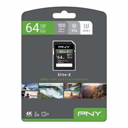 PNY® SDXC 64GB Elite-X Memory Card Perspective: front