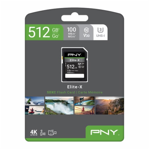 PNY Elite-X 10 U3 V30 SDXC Flash Memory Card Perspective: front