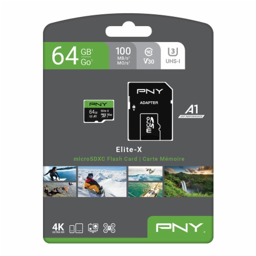 PNY Elite-X 64GB MicroSDXC Flash Card and Adapter Perspective: front