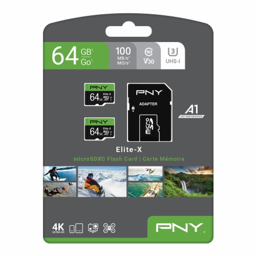 PNY® 64GB Elite-X Class 10 MicroSDXC Flash Memory Cards Perspective: front