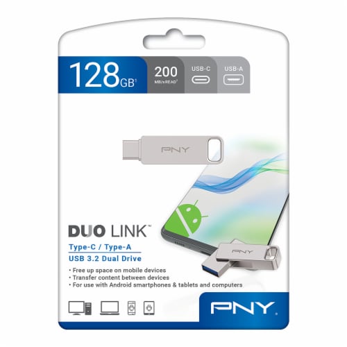 PNY 128 GB Duo Link USB 3.2 Dual Flash Drive Perspective: front