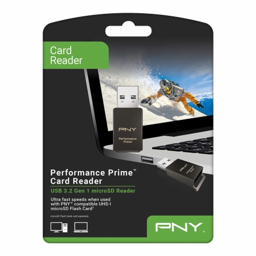 PNY® Performance Prime™ USB 3.2 Gen 1 MicroSD Card Reader Perspective: front