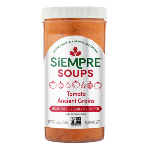Skinny Souping High Fiber Vegan Ancient Grains Tomato Soup Perspective: front