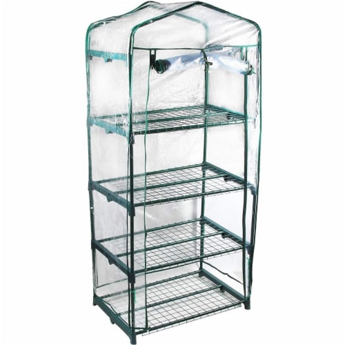 4 Tier Portable Rolling Greenhouse with Clear Cover Perspective: front