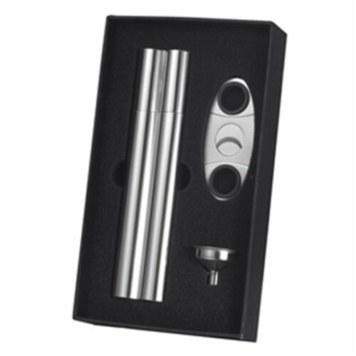 Paramount Cigar Case Flask Combo Gift Set with Cigar Cutter & Funnel Perspective: front