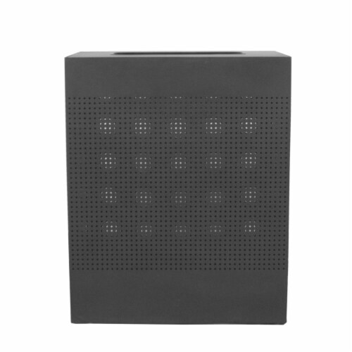 Rectangular Waste Receptacle with Perforated Holes & Bag Retainer Bands&#44; Black Perspective: front