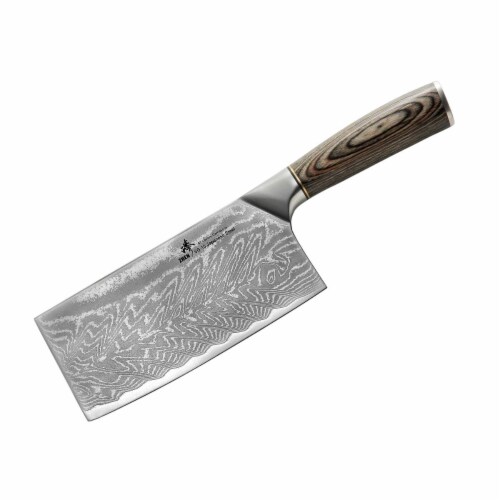 6.5 in. Thunder-V Series Japanese VG-10 Damascus Steel Light Slicer Chopping Cleaver - 67 Lay Perspective: front