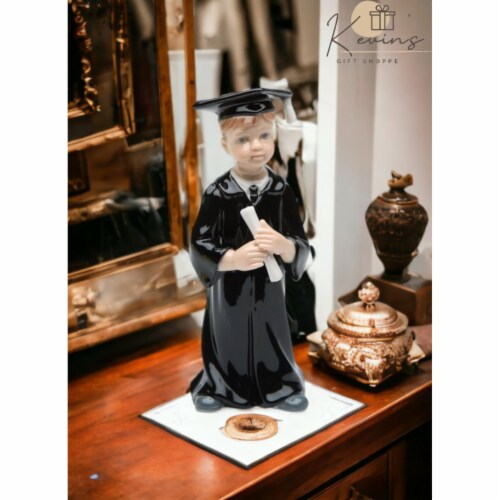 Ceramic Small Size Graduating Boy Figurine, Gift for Him, Gift for Son, Graduation Gift, Perspective: front
