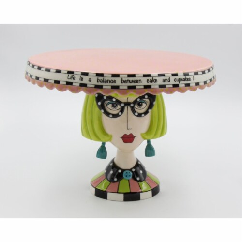 Ceramic Blonde Lady Large Cake Stand, Home Décor, Gift for Her, Mom, Friend, or Coworker, Perspective: front