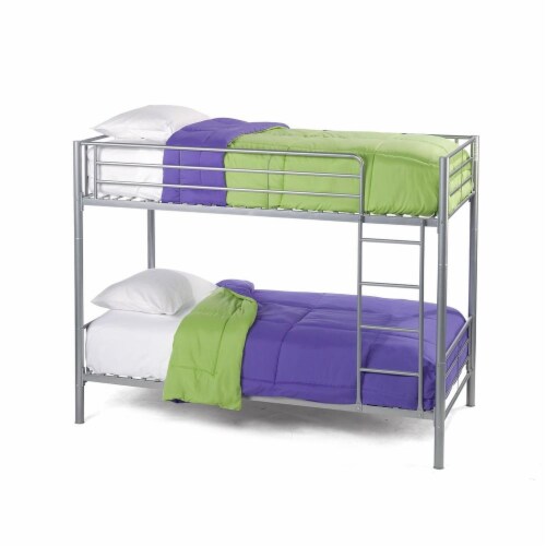 Elite Twin-Over-Twin Metal Bunk Bed - Silver Perspective: front