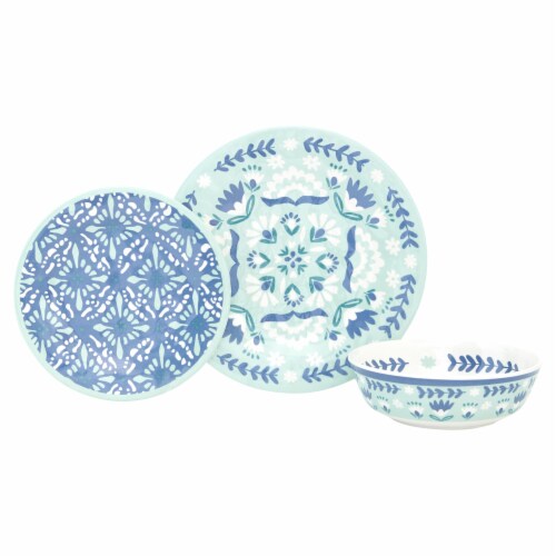 Baum Dinnerware Set - Folk Medallion Seaglass Perspective: front