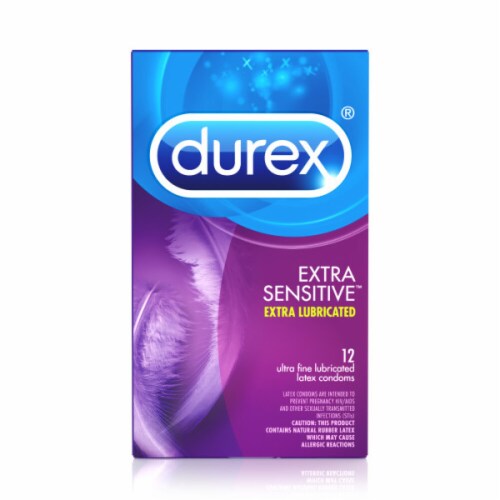 Durex Lubricated Latex Condoms, Extra Sensitive - 12 count (Pack of 2) Perspective: front