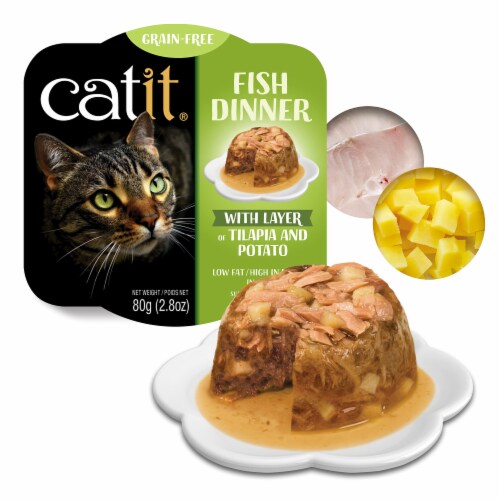 Catit Dinner Ocean Fish W/Tilapia & Potato Cat Wet Food (Pack of 18) Perspective: front