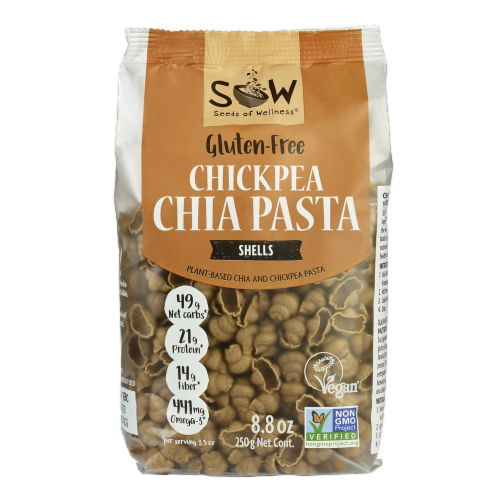 Seeds of Wellness Gluten-Free Chickpea Chia Pasta Shells Perspective: front