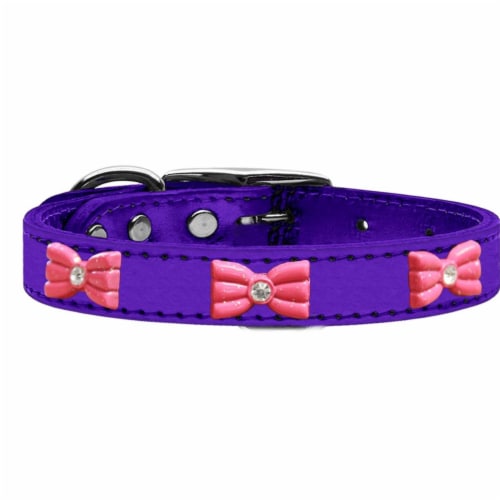 Pink Glitter Bow Widget Genuine Metallic Leather Dog Collar Purple Size 26 1 Pick n Save