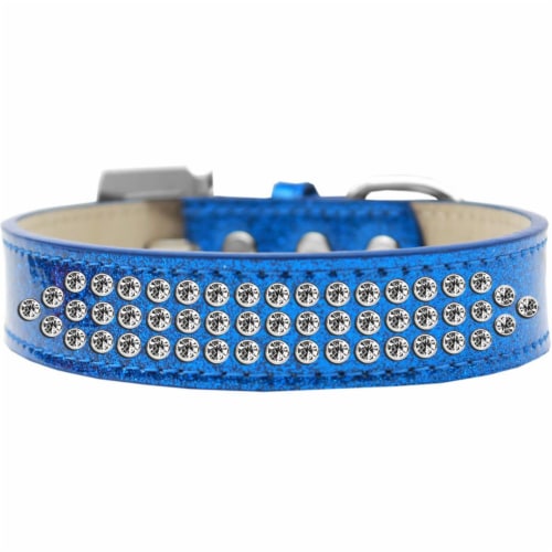 Three Row Clear Crystal Ice Cream Dog Collar Blue Size 16 1