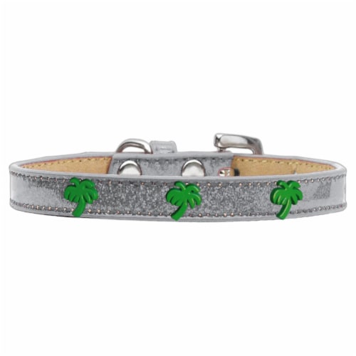 Green Palm Tree Widget Dog Collar, Silver Ice Cream - Size 18 Perspective: front
