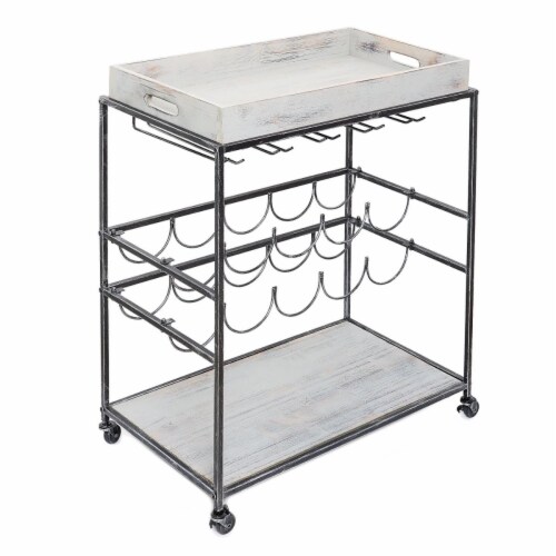 Avalon Wine and Serving Cart  Antique Pewter and Gray - 28 x 16 x 32 in. Perspective: front
