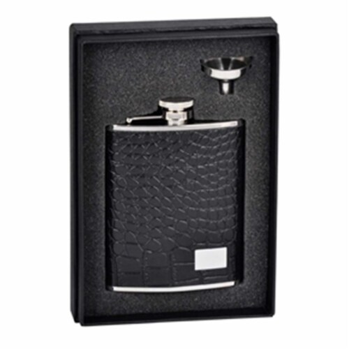 Gator Black Leather & Stainless Steel 6 oz Flask Gift Set Perspective: front