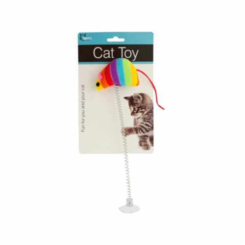 Kole Imports HH317-72 Mouse Spring Cat Toy with Suction Cup - Pack of 72 Perspective: front