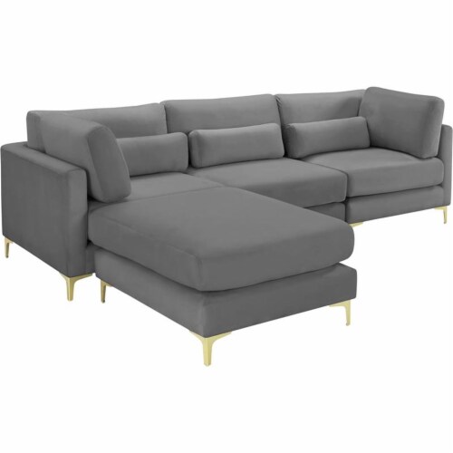 Meridian Furniture Julia Gray Velvet Modular Sectional Perspective: front