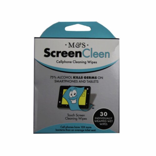 Kole Imports GE600-60 Screencleen 75 Percent Alcohol Screen Cleaning Wipes - Pack of 30 - Cas Perspective: front