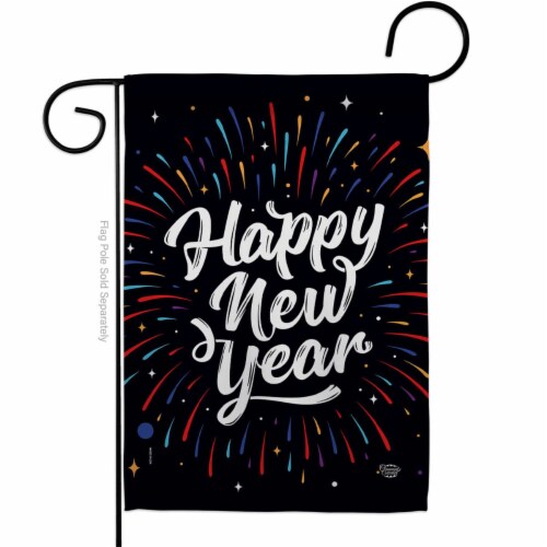 Ornament Collection G192330-BO 13 x 18.5 in. Happy New Year Garden Flag with Winter Double-Si Perspective: front