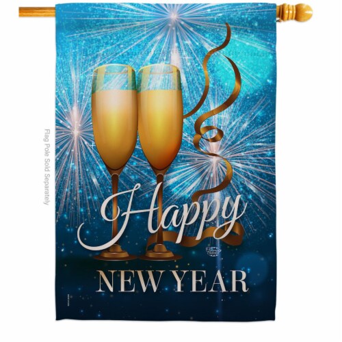 Ornament Collection H191075-BO 28 x 40 in. New Year Fireworks House Flag with Winter Double-S Perspective: front