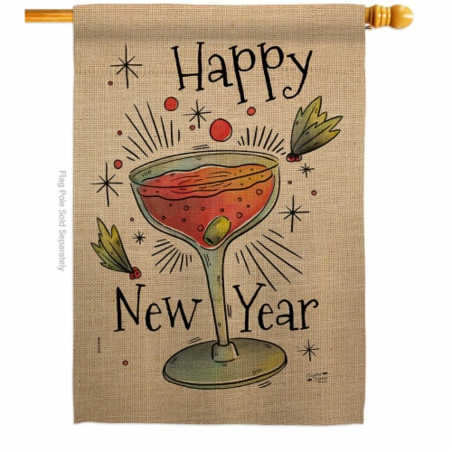Angeleno Heritage H137120-BO 28 x 40 in. Cheers Happy New Year House Flag with Winter Double- Perspective: front