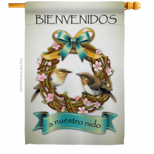 Breeze Decor H120023-BO Bienvenidos a Nuestro Nido Animals Bird 28 x 40 in. Double-Sided Deco Perspective: front
