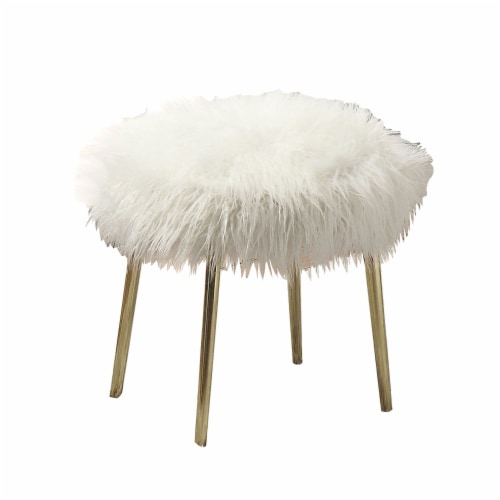Faux Fur Upholstery Ottoman in White and Gold 1 Unit Gerbes Super Markets
