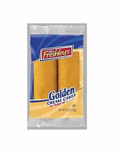 Mrs. Freshley's Golden Cream Filled Cakes 2-Pack | Box of 8 (Total 16 Cakes) Perspective: front
