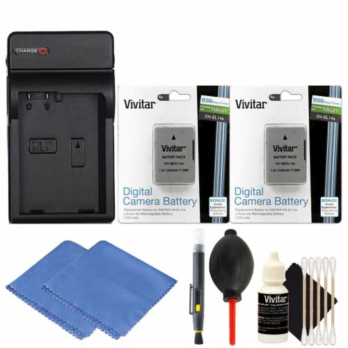 2 Enel 14 Batteries + Quick Charger With Ac Dc And Eu For Nikon D5600 D3500 Perspective: front