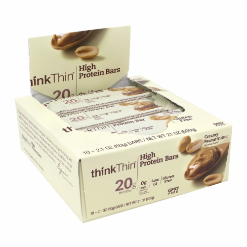 think! Creamy Peanut Butter Chocolate Dipped Protien Bars Perspective: front