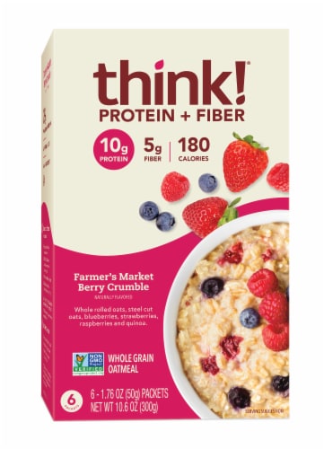 thinkThin Farmer's Market Berry Crumble Protein & Fiber Hot Oatmeal Perspective: front