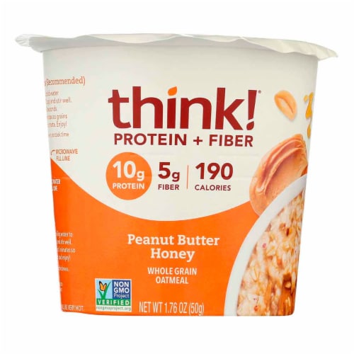 thinkThin® Honey Peanut Butter Protein & Fiber Hot Oatmeal Perspective: front