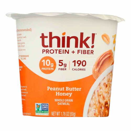 thinkThin® Honey Peanut Butter Protein & Fiber Hot Oatmeal Perspective: front