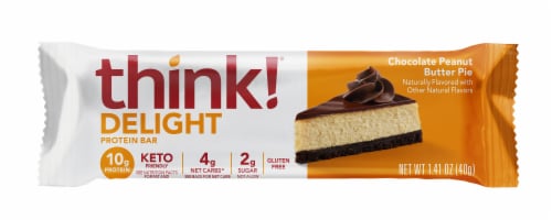 think! Delight Chocolate Peanut Butter Pie Protein Bar Perspective: front