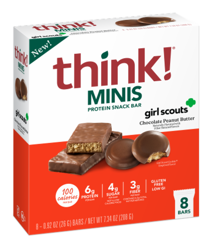 think! Minis Girl Scouts Chocolate Peanut Butter Protein Snack Bars Perspective: front