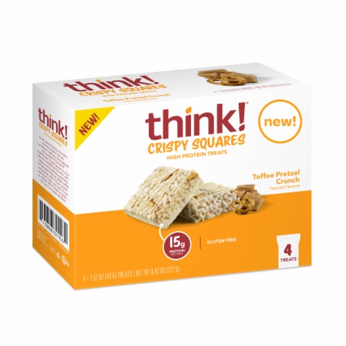 think! High Protein Crispy Squares, Toffee Pretzel Crunch, 4 Count Perspective: front