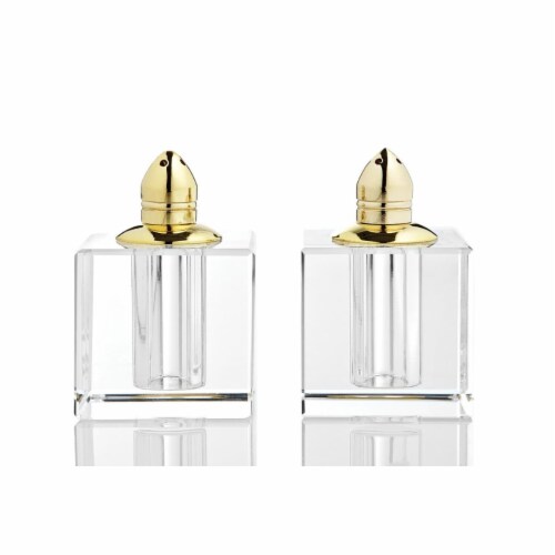 Handcrafted Optical Crystal And Gold Square Size Salt And Pepper Shakers Handcrafted Optical Crystal And Gold Square Size Salt And Pepper Shakers