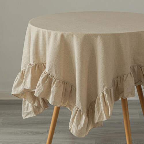 52 x 70 in. 100 Percent Pure Linen Washable Tablecloth with Ruffle Trim ...