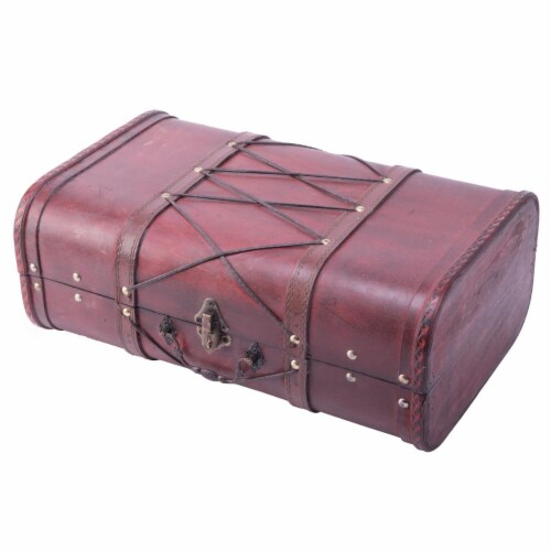 6.5 x 16 x 10.25 in. Pirate Style Vintage Wooden Luggage with X Design Cherry 1 Fred Meyer