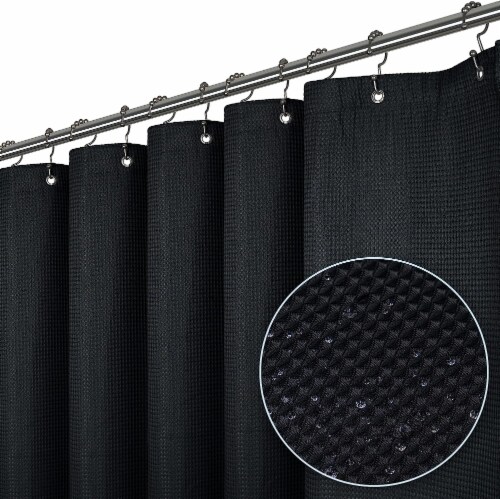 Waffle Weave Fabric Shower Curtain - 72&quot; W x 84&quot; H - Black Perspective: front