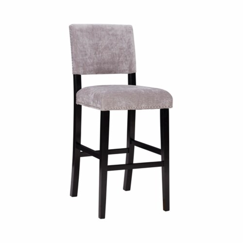 Linon Corey 30  Wood Upholstered Bar Stool in Gray Perspective: front