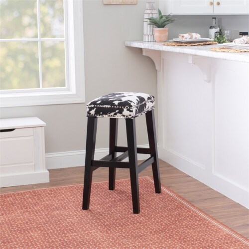 Linon Walt 30 Wood Cow Print Bar Stool in Black 1 Pick n Save