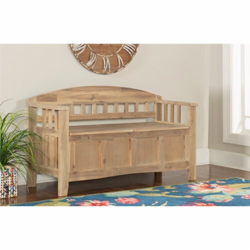 Linon Lottie Entryway Storage Bench in Washed Natural Perspective: front